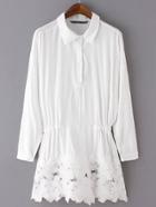 Shein White Lapel Buttons Elastic Waist Dress