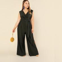 Shein Plus Knot Waist Striped Side Jumpsuit