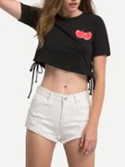 Shein Cherry Print Lace Up Crop T-shirt