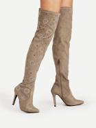 Shein Rhinestone Flower Point Toe Thigh High Boots