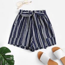 Shein Frill Trim Tie Waist Striped Shorts