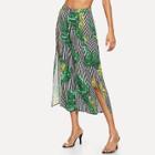 Shein Palm Leaf And Stripe Print Wide Leg Pants