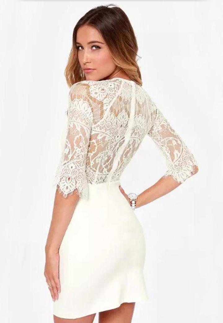 Shein White Half Sleeve Lace Bodycon Dress