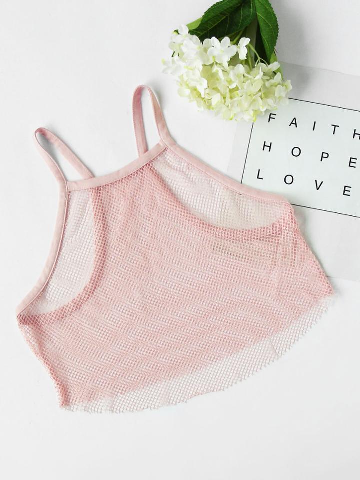 Shein Double Racer Crop Fishnet Cami Top