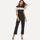 Shein Contrast Lace Yoke Tailored Jumpsuit