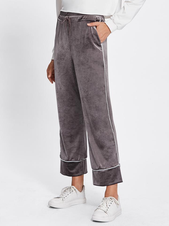 Shein Contrast Binding Velvet Wide Pants