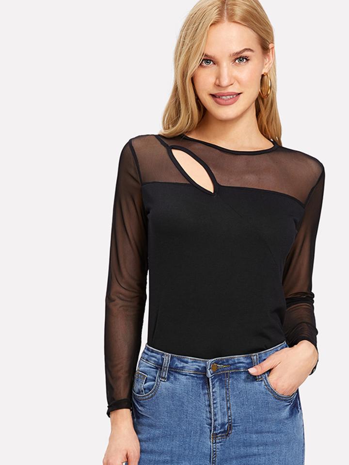 Shein Mesh Panel Cutout Detail Top