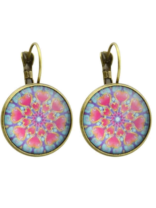 Shein Bronze Vintage Design Heart Patterns Round Hoop Earrings