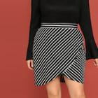 Shein Plus Wrap Split Front Striped Skirt