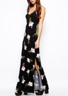 Rosewe Fascinating Open Back Flower Print Spaghetti Strap Dress