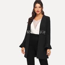 Shein Faux Pearl Beading Ruffle Sleeve Blazer