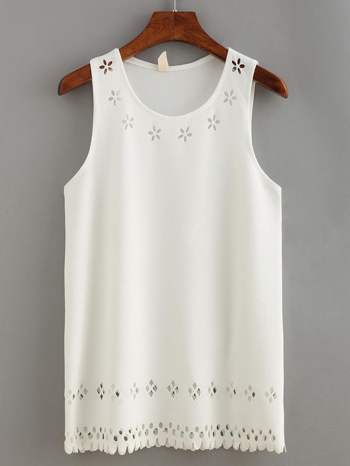 Shein Laser-cut Tank Top - White