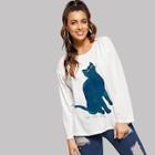 Shein Cat & Letter Print Drop Shoulder T-shirt