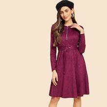 Shein Zip Half Placket Belted Dress