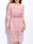 Shein Pink Crochet Hollow Out Beading Dress