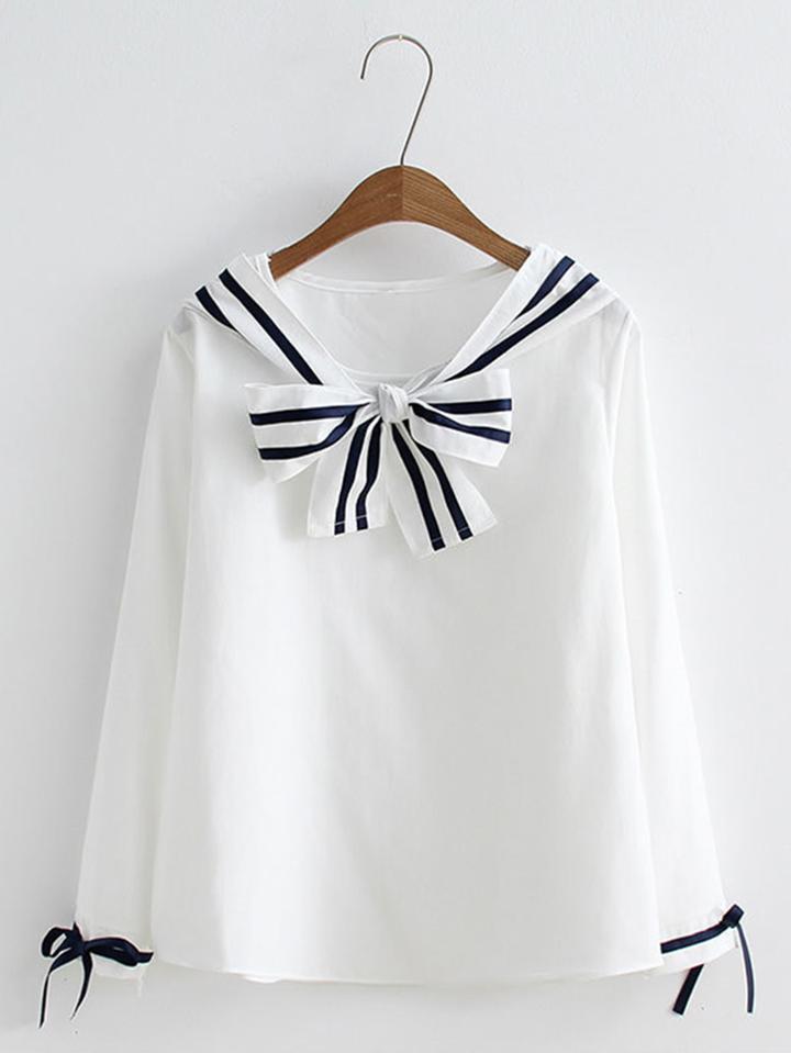 Shein Striped Bow Tie Blouse