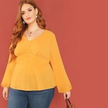 Shein Plus Lantern Sleeve Solid Top