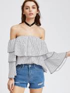 Shein Pinstripes Off The Shoulder Ruffle Tiered Top