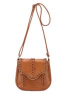 Shein Braided Laser-cut Flap Saddle Bag - Light Brown