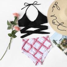 Shein Wrap Plaid Bikini Set