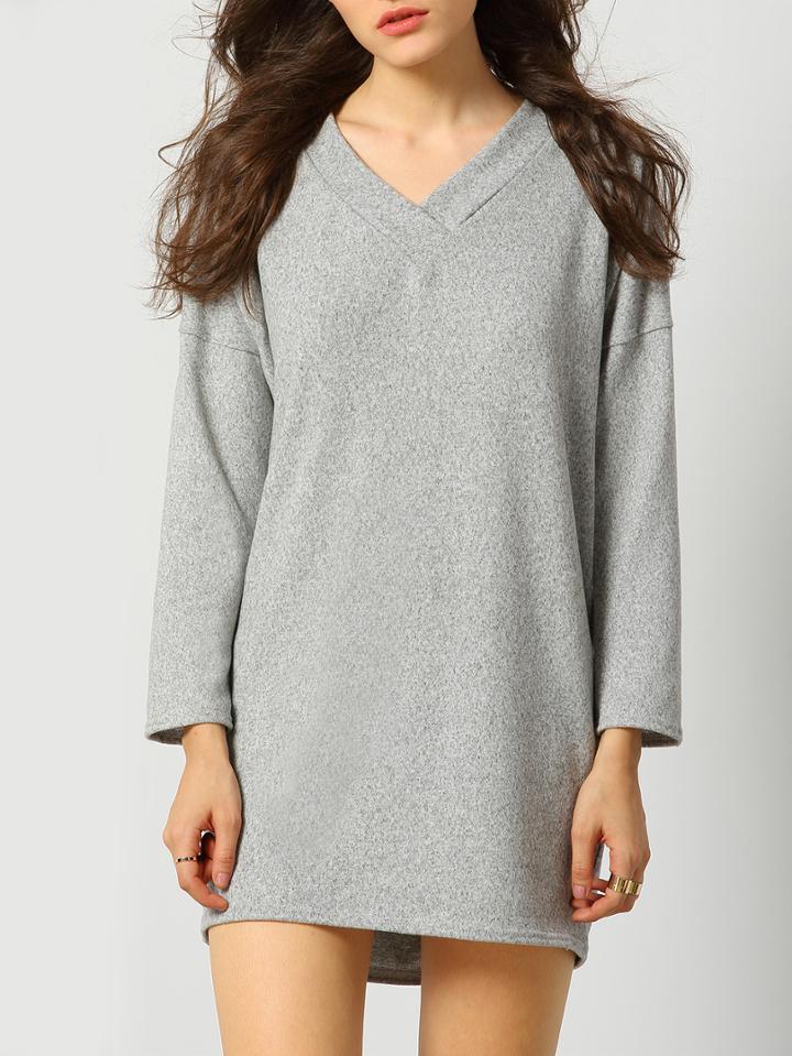 Shein Grey V Neck Lace Up Back Dress