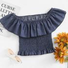 Shein Ruffle Layered Shirred Denim Top