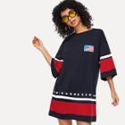 Shein Bell Sleeve Color Block Patched Dress