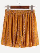 Shein Elastic Waist Pleated Tribal Print Shorts - Yellow