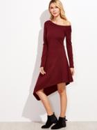 Shein Burgundy Oblique Shoulder Asymmetric Sweater Dress
