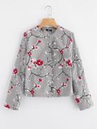 Shein Blossom Embroidered Hidden Button Coat