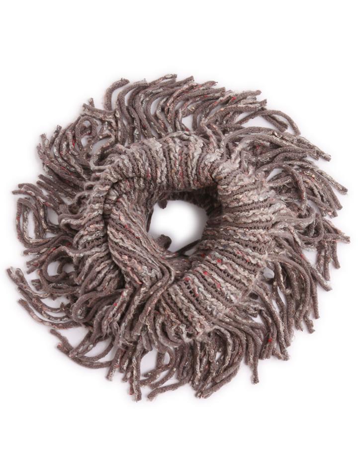 Shein Grey Ribbed Textured Fringe Knit Infinity Scarf