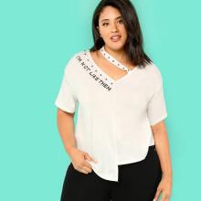Shein Plus Letter Print Asymmetrical Hem Tee