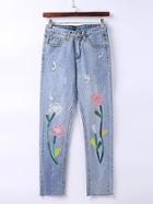 Shein Flower Embroidery Ripped Jeans