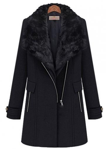 Rosewe Vogue Long Sleeve Turndown Collar Black Coat With Zipper