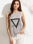 Shein Grey Triangle Print Drop Armhole Sleeveless T-shirt