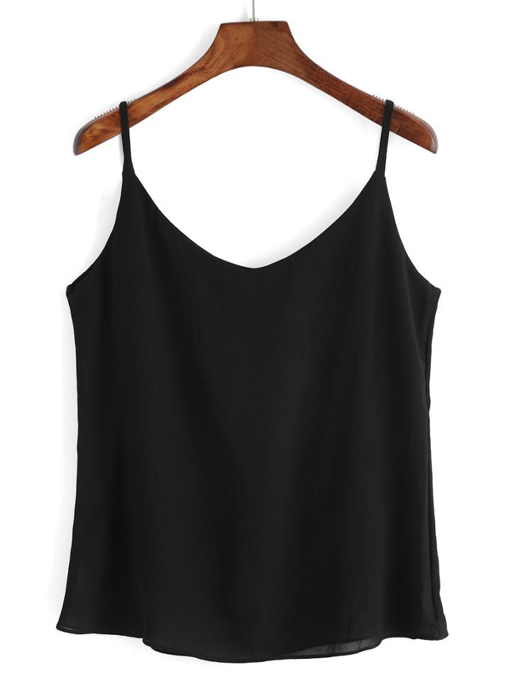 Shein Black Spaghetti Strap Chiffon Shift Cami Top