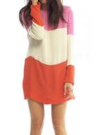 Rosewe Long Sleeve Color Block Shift Dress