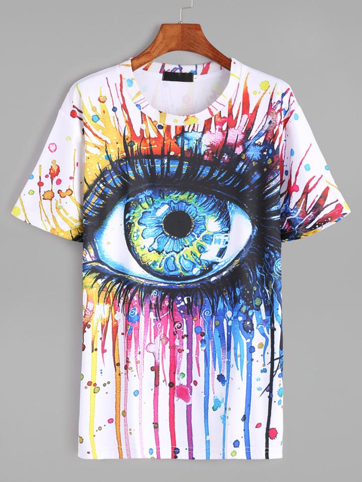Shein White Oil Painting Print T-shirt