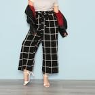 Shein Plus Elastic Waist Grid Pants With Belt