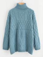 Shein Side Slit Cable Knit Turtleneck Sweater