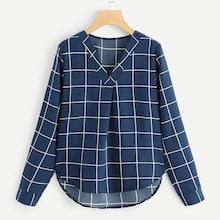 Shein Plus Plaid V-neck Blouse