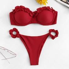 Shein Frill Trim Plain Bikini Set