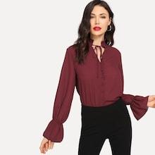 Shein Button Up Frill Neckline Shirt