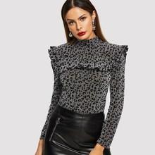 Shein Mock Neck Ruffle Leopard T-shirt