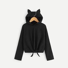 Shein Girls Raglan Sleeve Knot Hem Hoodie
