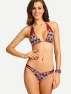 Shein Multicolor Geometric Print Strappy Bikini Set