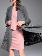 Shein Grey Long Sleeve Embroidered Coat