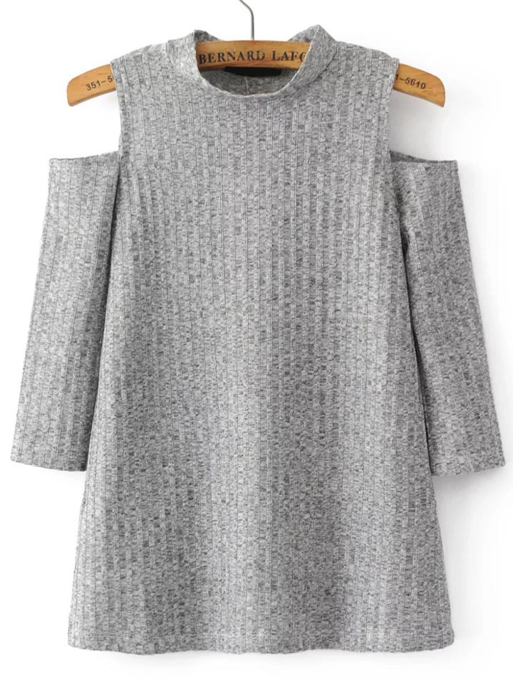 Shein Grey Ribbed Open Shoulder Knitwear