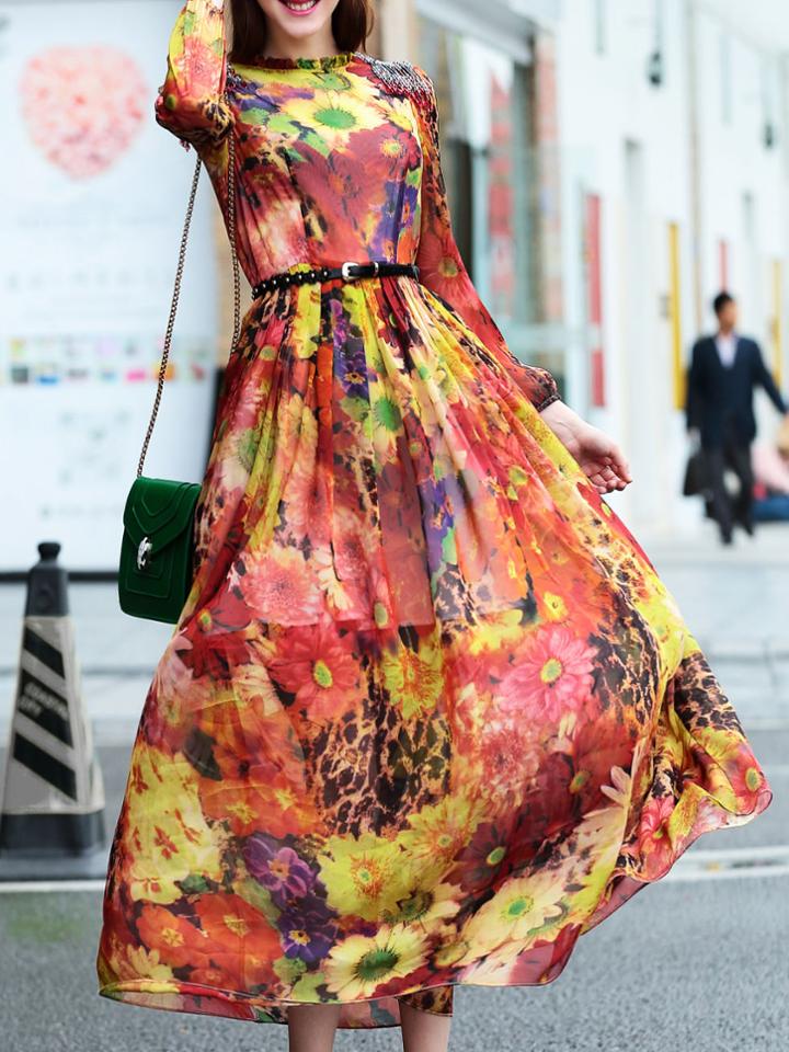 Shein Multicolor Leopard Print Belted Beading Dress