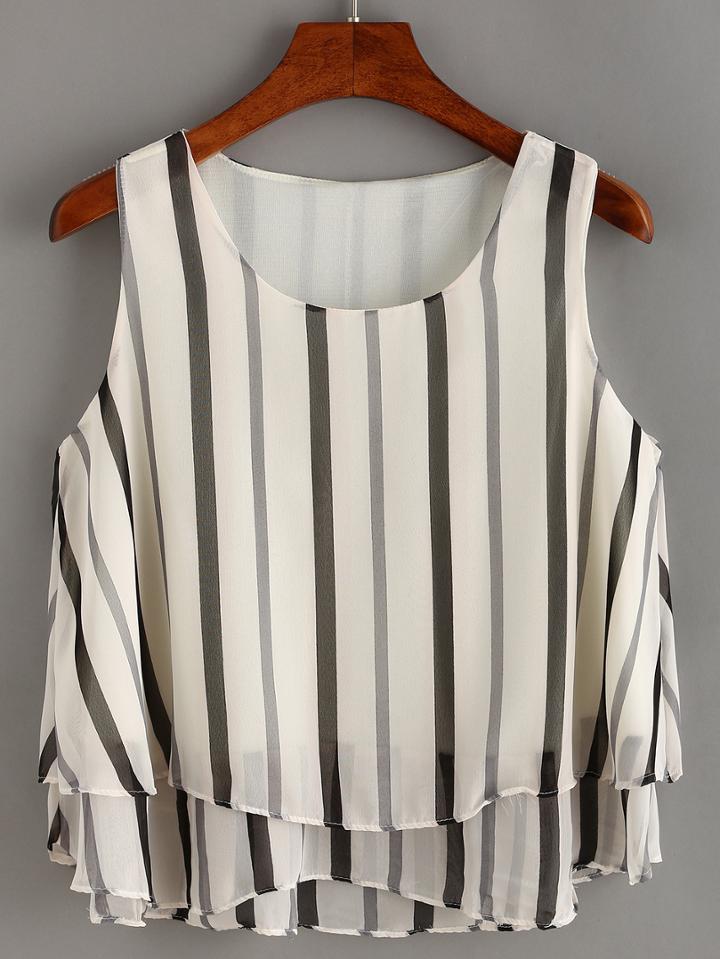 Shein Vertical Striped Layered Chiffon Top